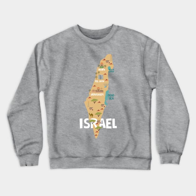 Israel Illustrated Map Crewneck Sweatshirt by JunkyDotCom